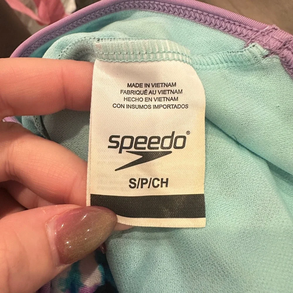 Speedo Girls One Piece Swimsuit Geometric Tie Dye Blue Purple Size Small 7/8